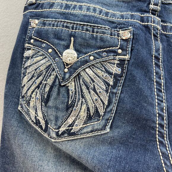 Miss Me Jeans Women's 29x33 (8) Blue Straight Embellished Angel Wings Blingy - Picture 4 of 15
